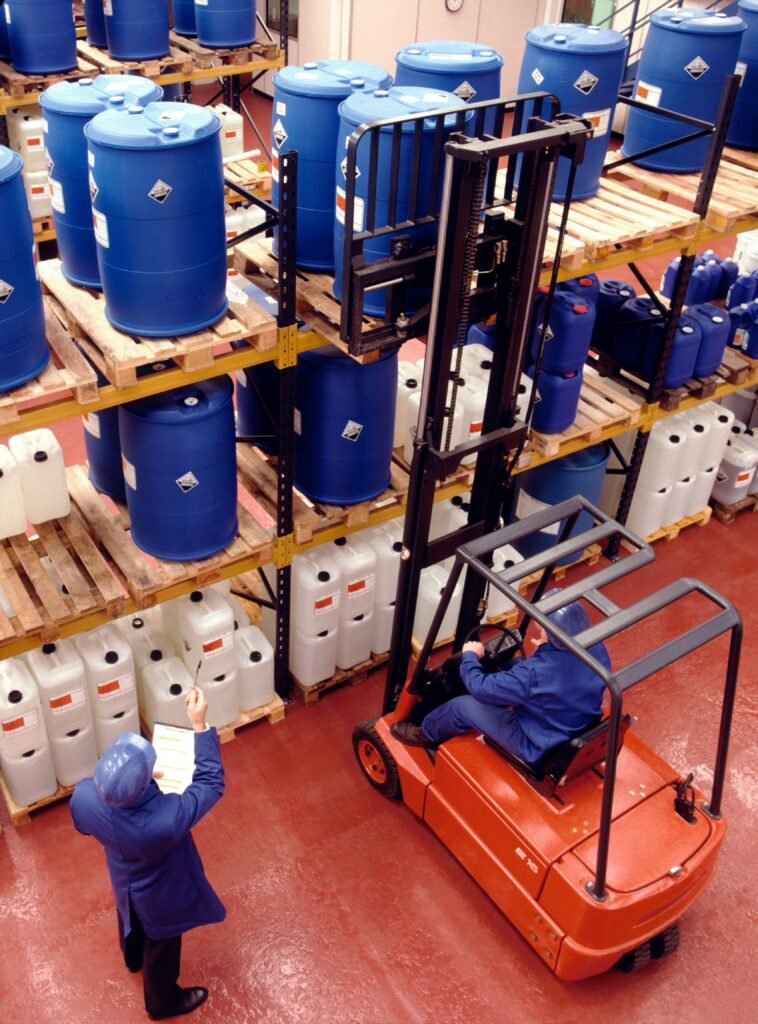 fork lift truck working in a warehouse